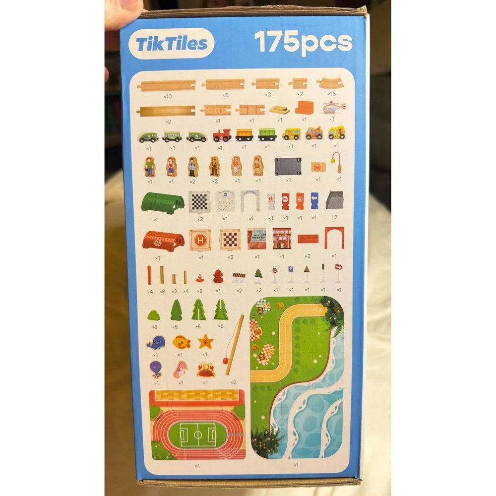 TikTiles 175pcs Wooden Train Track Set STEM Toy Natural Wood Railway Kids
